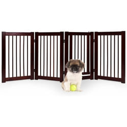 Costway - Cancelletto per Cani in Legno Massello, Cancello per Cani da Interno Girevole e Pieghevole, con 4 Ante, Cuscinetti Antiscivolo e Serratura,