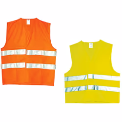In tessuto ad alta traspirazione. Fluorescente con applicato bande retroriflettenti, con velcro.