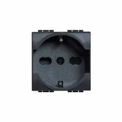 Presa 2P+T 16A 250 Va.c. Interasse 19mm e 26mm in configurazione bipasso Alveoli protetti; contatti laterali di terra per spi ...