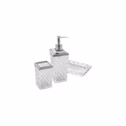 Suite Cristallo capitonnè con dettagli argentati e pompa metallo Kit composto da: Dispenser sapone, bicchiere portaspazzolini ...