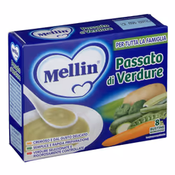 Passato di verdure Mellin in bustine, facile e rapido da preparare. Contiene verdure rigorosamente controllate e disidratate, ...