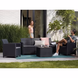 Mobili patio in resina - Salotto da giardino composto da 1 tavolino contenitore quadrato, 2 poltrone e 1 divano a 3 posti - I ...