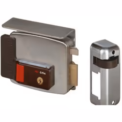 Con cilindro esterno fisso da 55 mm di lunghezza e pulsante interno - Scrocco autobloccante elettrificato 12V e fermo a giorn ...