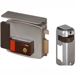 Con cilindro esterno fisso da 55 mm di lunghezza e pulsante interno - Scrocco autobloccante elettrificato 12V e fermo a giorn ...