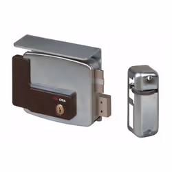 Per cancelli in ferro - Cilindro interno - Due mandate - Scrocco autobloccante - Con tetto Tensione 12 Volt CA Misura 50 mm. ...