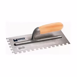 Manico in legno - Lama in acciaio dentata Confezione: 1 PZ Misura 280x120 mm. Greca 10x10 mm. Verso DX