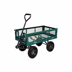 Ideale per il giardino - Laterali abbattibili per un piu' agevole caricamento - Struttura in acciaio con ruote da 10 - Asta d ...