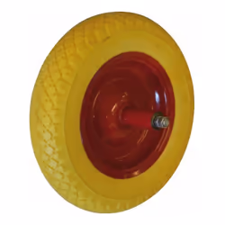 Ruota piena per carriola - Copertone giallo - Fulcro in metallo Confezione: 1 PZ ruota 350 mm. Asse 150 mm.