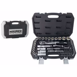 In acciaio al cromo vanadio satinato brillante - Assortimento di 60 pz. - Attacco 1/4 e 1/2 - Contiene: 18 bussole da 1/2, 12 ...