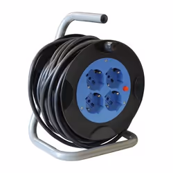 Con interruttore termico - Tamburo termoplastico 180 mm. - Disco prese 120 mm. - 4 prese 2P+T 16A Schuko bipasso - Spina 2P+T ...