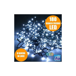 Luci Natale 180 Led Luce Bianco Freddo Ice Interno Esterno 8 Giochi Di Luce 9 Metri