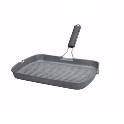 Tognana Porcellane GRILL RETTANGOLARE IN FUSIONE CON MANICO PIEGHEVOLE 34×24 cm, Rettangolare, Bistecchiera, Nero, Grigio, Fl ...