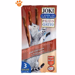 Gli Snack per gatti Joki Plus sono deliziosi bastoncini alla carne (94%), con l'apporto di vitamine (D3, E) e minerali: ideal ...