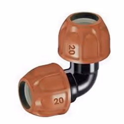 Gomito, 20 mm, per raccordare due tubi in polietilene e formare un angolo retto