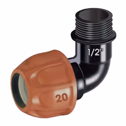Gomito 20 mm, filetto 1/2" m, serve per il collegamento fine linea dei microirrigatori a scomparsa colibrÌ - turbo-jet - pop- ...