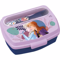 DISNEY Disney Sandwich Box azzurra per bambine in plastica Frozen Elsa Anna e Olaf con cucchiaio e forchetta