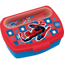 Sandwich Box rossa per bambini in plastica Spiderman Uomo Ragno con cucchiaio e forchetta - Marvel