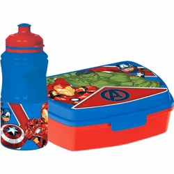 MARVEL Marvel Set borraccia da 380 ml e Sandwich Box blu per bambini in plastica Avengers con banda antiscivolo e chiusura di ...