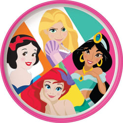 Disney Piatto piano bianco e rosa per bambine in plastica Principesse Biancaneve Ariel Jasmin Rapunzel con base antiscivolo