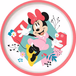 DISNEY Disney Piatto piano bianco e rosa per bambine in plastica Minnie con base antiscivolo