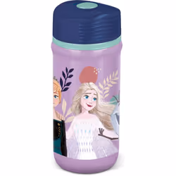 DISNEY Disney Borraccia lilla e viola in plastica per bambini Elsa Anna Olaf 390 ml con chiusra antigoccia