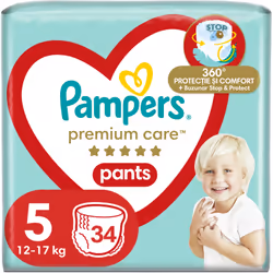 Assicura al tuo bimbo il massimo del comfort. I pannolini a mutandina Pampers Premium Care Pants Junior Size 5 assorbono velo ...