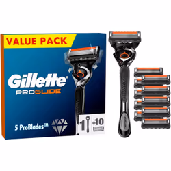 1 rasoio Gillette ProGlide, 10 lame di ricambio, progettato per una rasatura accurata, con strisce lubrificanti