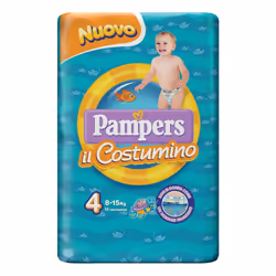 Pampers il Costumino è un pannolino ideale per il mare o per la piscina. Confezione da 12 pezzi. Taglia 3(6-11kg) 