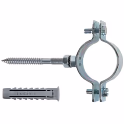 In acciaio zincato. Attacco con dado M8 elettrosaldato. Completo di vite doppio filetto 8x90 e tassello nylon 10x60.