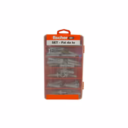 Tassello Fischer blister KIT FAI DA TE. Confezione composta da: 15 pz. FU 6x35 V, 15 pz. FU 6x45 V, 10 pz. FU 8x50 V, 6 pz. S ...