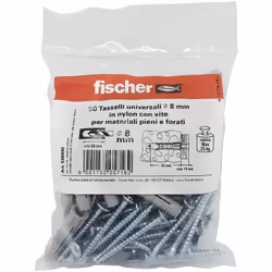 Set di tasselli Fischer Ø 8 mm 50 pezzi; Dimensioni L 4 cm x Ø 8 mm 50 pezzi; Per fissaggio su tutti i tipi di muro. Set di ...