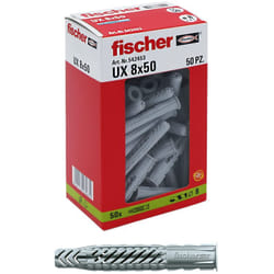 542453 50 Tasselli per Muro Pieno, Mattone Forato, Cartongesso, 542453, ‎Grigio, 8 x 50 mm - Fischer