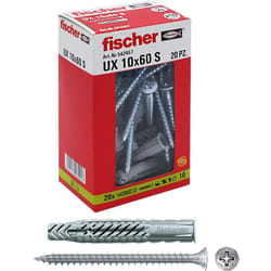 20 Tasselli ux con vite, 10 x 60 mm, per Muro pieno, Mattone Forato, Cartongesso, 542457 - Fischer