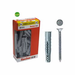 Dalla linea di articoli dedicati ai fissaggi e ancoraggi a marchio Fischer, il kit di tasselli UX 8 X 50 S Y e viti in acciai ...