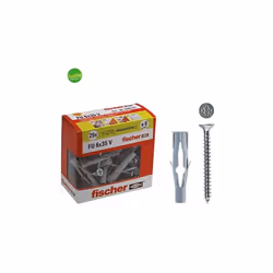 Dalla linea di articoli dedicati ai fissaggi e ancoraggi a marchio Fischer, il kit di tasselli FU 8 X 50 V Y e viti dalla tes ...