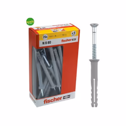 Dalla linea di articoli dedicati ai fissaggi e ancoraggi a marchio Fischer, il kit di tasselli e chiodi in acciaio, con testa ...