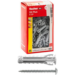 100 Tasselli sx Plus sp con Vite Testa Cilindrica 6x30 mm per Muro Pieno, Mattone Forato, Muratura, Calcestruzzo, per il Fissaggio di Lampadari,