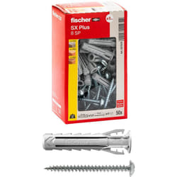 50 Tasselli sx Plus sp con Vite Testa Cilindrica 8x40 per Muro Pieno, Mattone Forato, Muratura, Calcestruzzo, per il Fissaggio di Lampadari, Mobili,