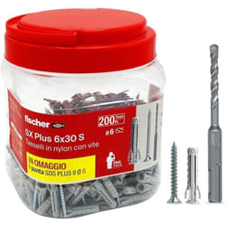 Barattolo 200 tasselli sx6s Fischer punta sds omaggio da 6 mm sx plus 6x30 s