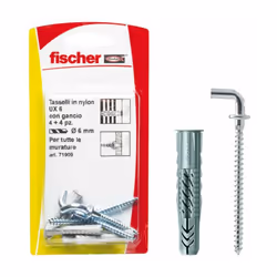 Scopri i Tasselli Fischer UX 8x50 H K con gancio, ideali per fissaggi universali su tutte le murature. Set da 4 pezzi, robust ...