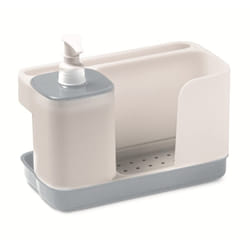 Snips - Riordinello Dispenser Sapone Con Porta Spugna Colore Bianco Grigio Porta Spugne con Dosatore 21 x 12 x 18 cm Plastica Riciclata Made in Italy