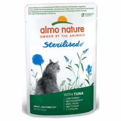 Almo Nature Sterilised in buste da 70 g è un alimento umido per gatti ideale per il controllo del peso nei gatti sterilizzati ...