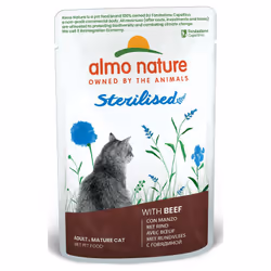 Almo Nature Sterilised in buste da 70 g è un alimento umido per gatti ideale per il controllo del peso nei gatti sterilizzati ...