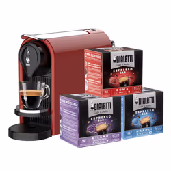 Bialetti Gioia Plus, Macchina per caffè a capsule, 0,5 L, Capsule caffè, 1200 W, Nero, Rosso, Argento