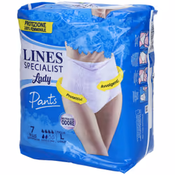 Lines Pants Plus sono mutandine assorbenti per le perdite di urina. Confezione da 7 pezzi.