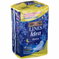Lines Idea Notte Con Ali Ripiegate sono degli assorbenti che garantiscono assorbenza, comfort e morbidezza