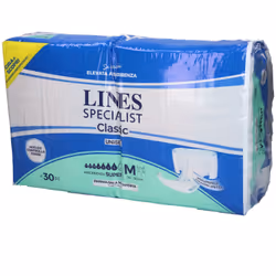 Lines Specialist Classici Super  sono pannoloni a mutanda utile per le perdite di urina. Confezione da 30 pezzi.