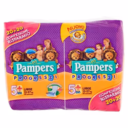 Pampers Pannolini Large, Taglia 5+ (13 - 27 kg), 40 pz, Bambino/Bambina, 5+, 13 kg, 27 kg, Multicolore, 40 pz