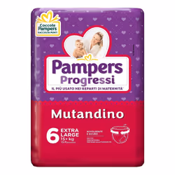 Pampers Progressi Mutandino sono pannolini che si indossano facilmente come una mutandina. Si tirano su e giù comodamente ass ...