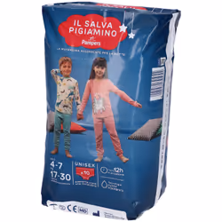 Pampers Salvapigiamino sono pannolini a mutandina per la notte che si indossano facilmente. Si tirano su e giù velocemente as ...